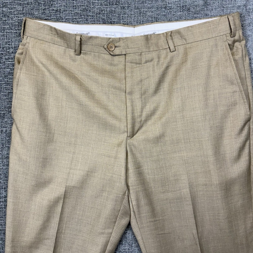 Santorelli Men's Romeo 100% Wool Flat Front Dress Pants Tan‎ • Italy • 40* 39x28